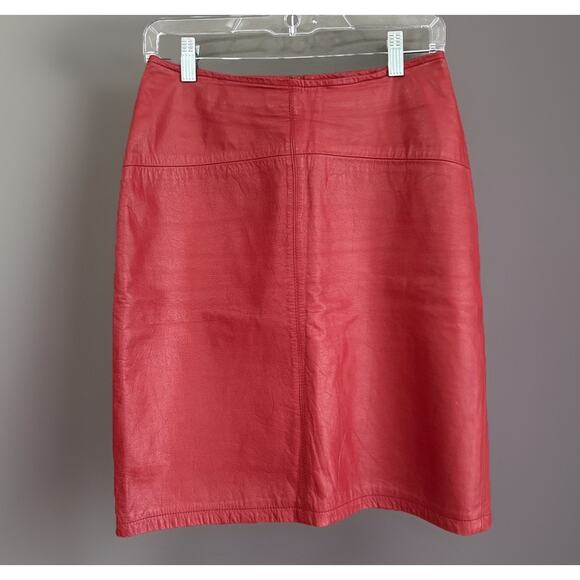 Vintage Limited Express Red Leather Pencil Skirt Retro Glam Mob Wife Women’s 9 - Picture 1 of 11